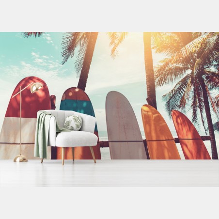Papier peint ambiance surf rétro tropicale – Wallnifity®