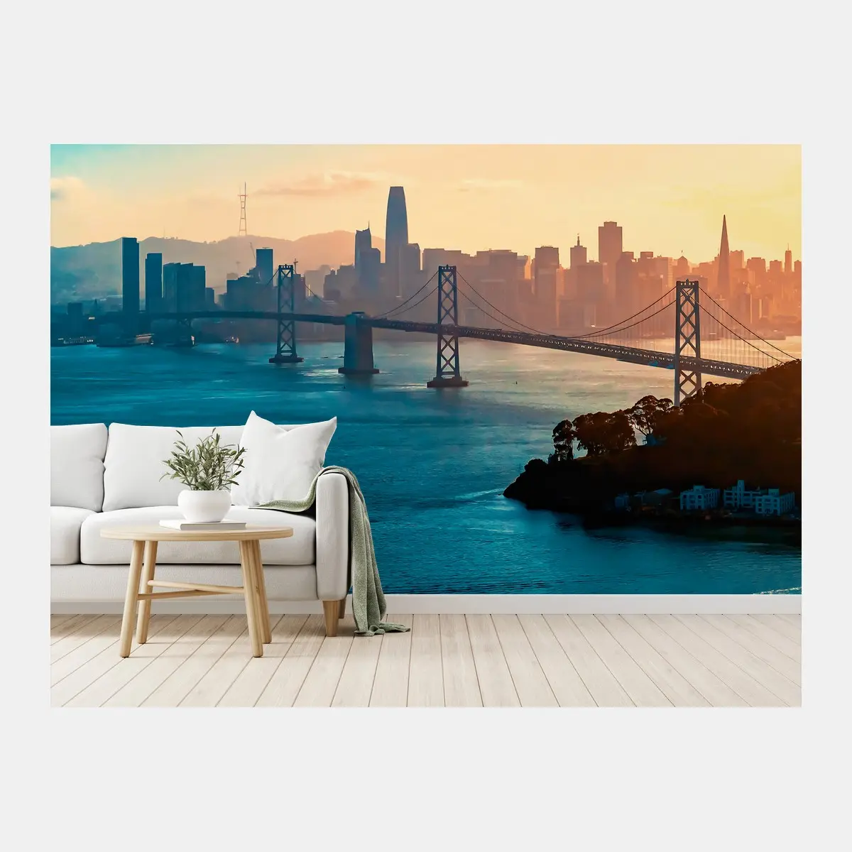 Papier peint coucher de soleil sur le pont de la baie de San Francisco – Wallnifity®