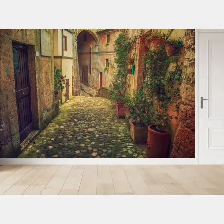 Papier peint ruelle pavée au charme méditerranéen – Wallnifity®