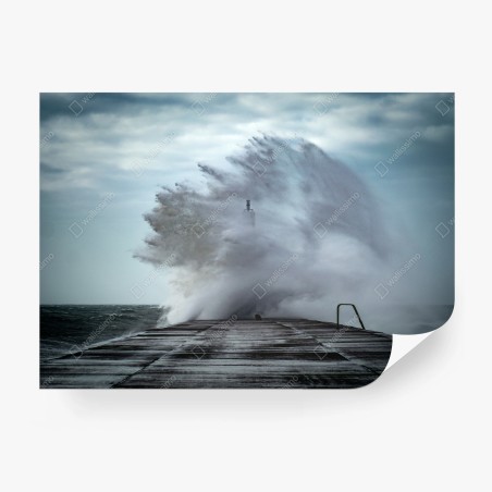 Papier peint vague déchaînée au phare – Wallnifity®