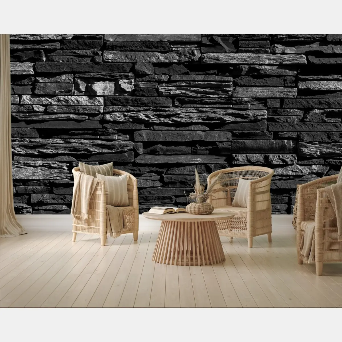 Papier peint mur de pierres texturées noir et blanc – Wallnifity®
