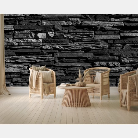 Papier peint mur de pierres texturées noir et blanc – Wallnifity®