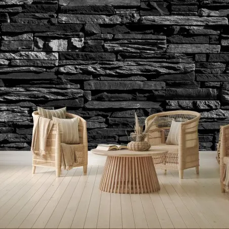 Papier peint mur de pierres texturées noir et blanc – Wallnifity®