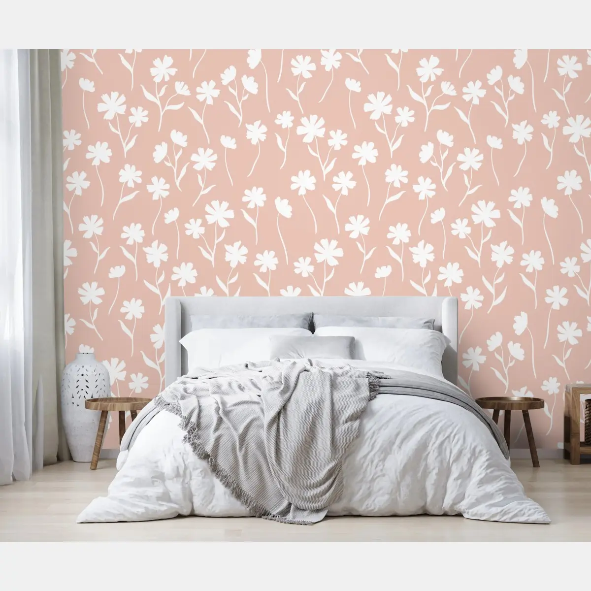 Papier peint motif floral délicat rose poudré – Wallnifity®