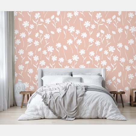 Papier peint motif floral délicat rose poudré – Wallnifity®