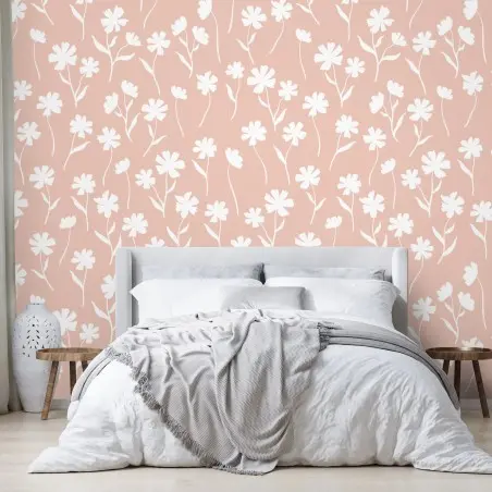 Papier peint motif floral délicat rose poudré – Wallnifity®