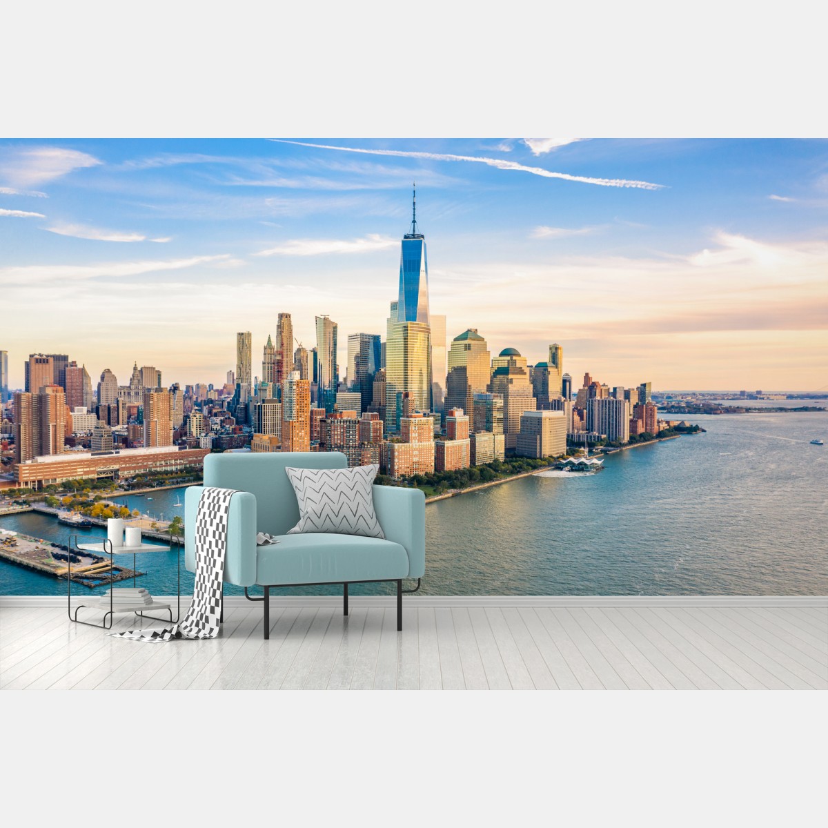 Papier peint horizon lumineux de Manhattan au coucher du soleil – Wallnifity®