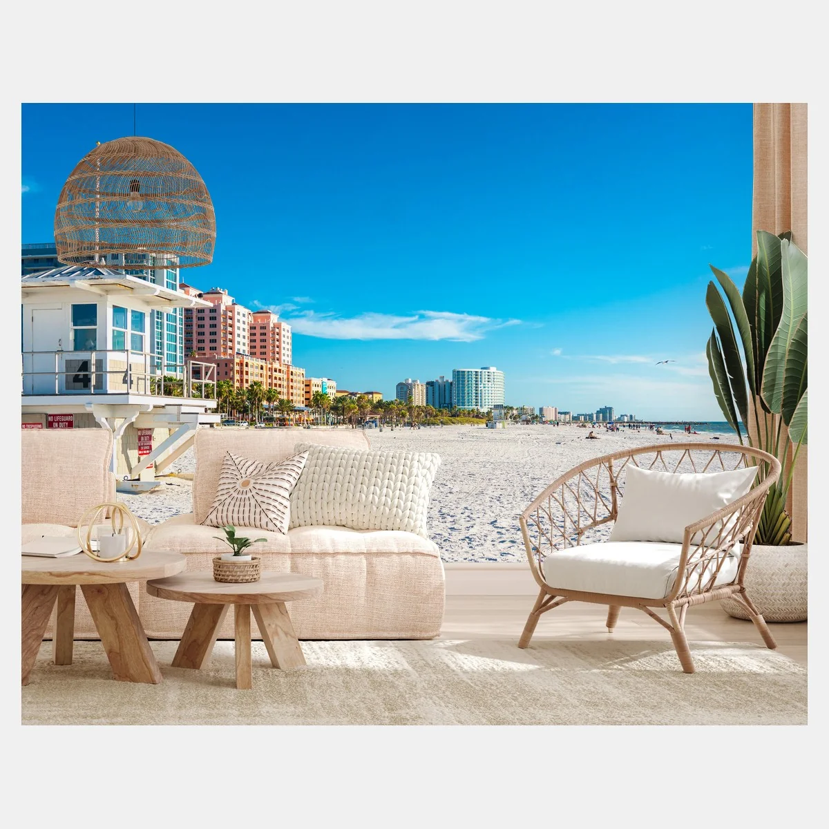 Papier peint plage ensoleillée avec poste de secours – Wallnifity® Papier peint plage ensoleillée avec poste de secours – Wallnifity®