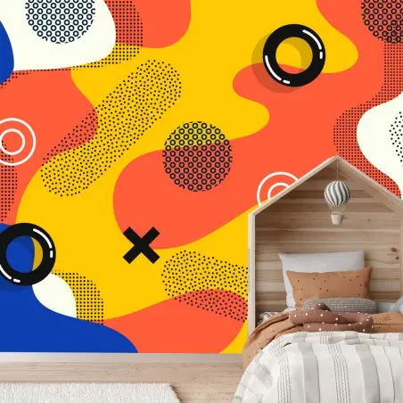 Papier peint composition abstraite colorée style memphis – Wallnifity®