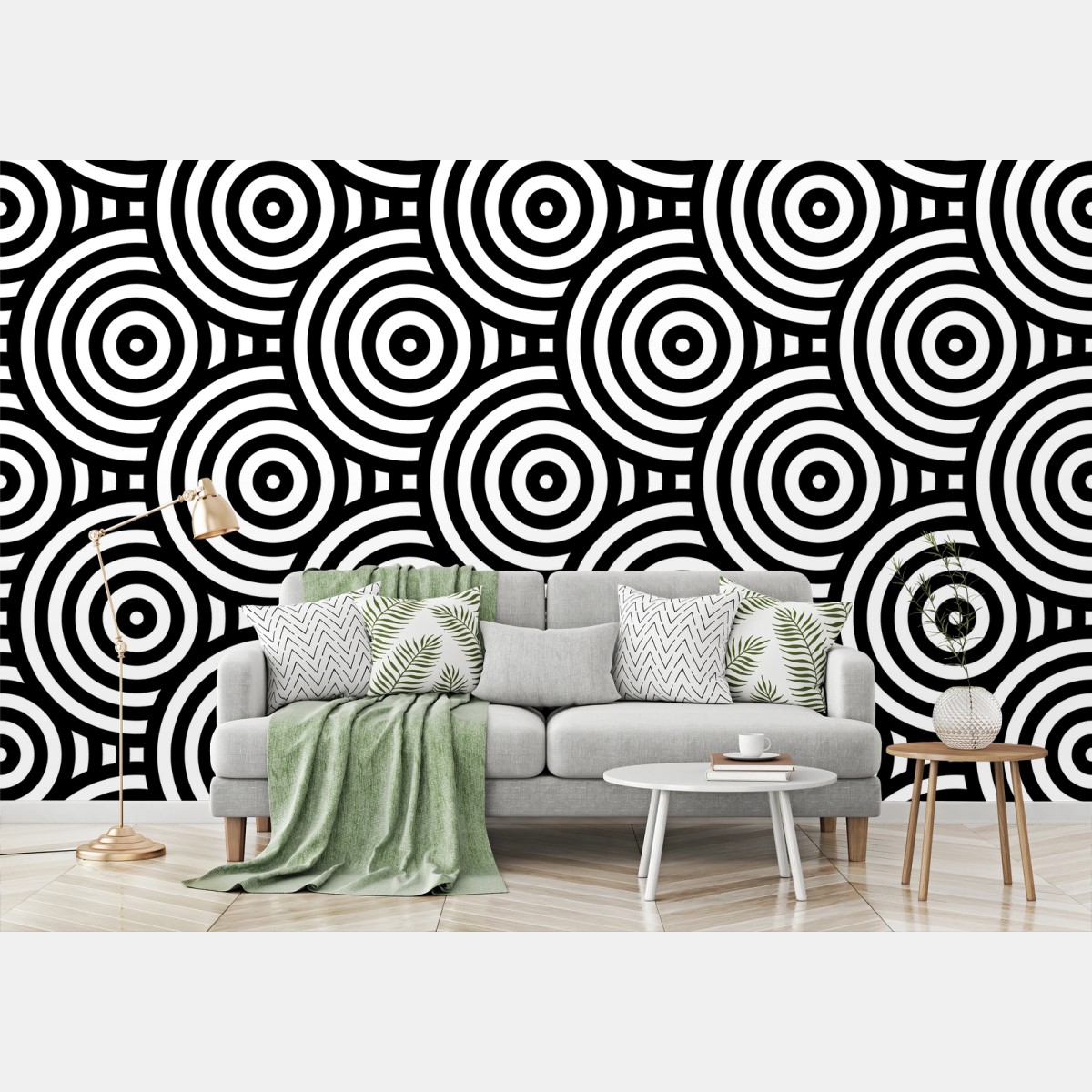 Papier peint motif optique de cercles concentriques noir et blanc – Wallnifity®