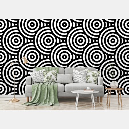 Papier peint motif optique de cercles concentriques noir et blanc – Wallnifity®