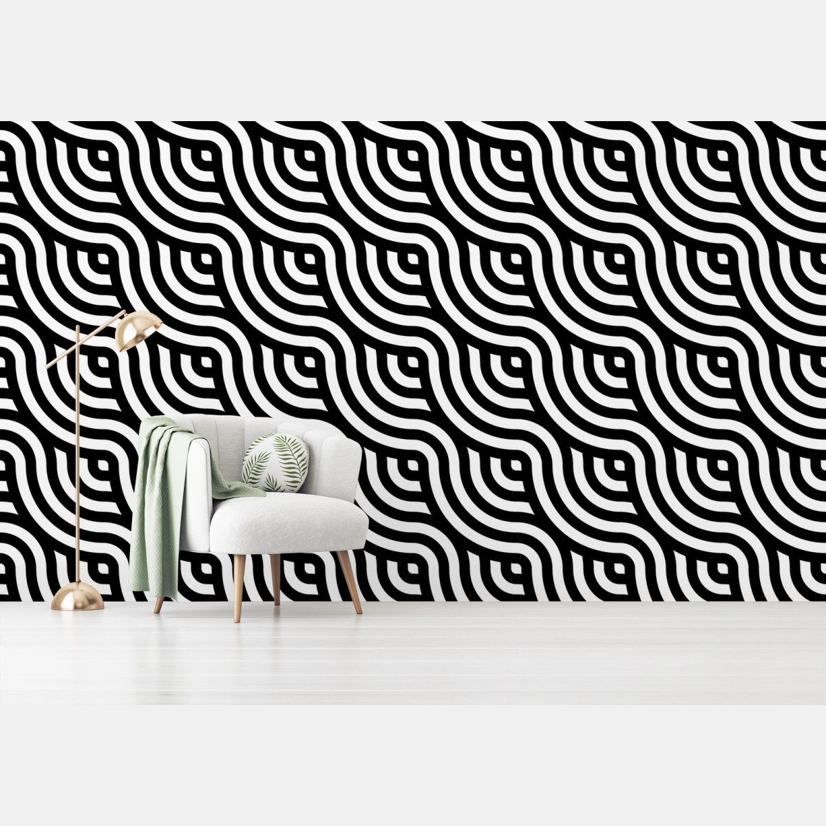 Papier peint motif optique ondulé noir et blanc – Wallnifity®