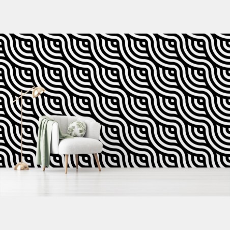 Papier peint motif optique ondulé noir et blanc – Wallnifity®