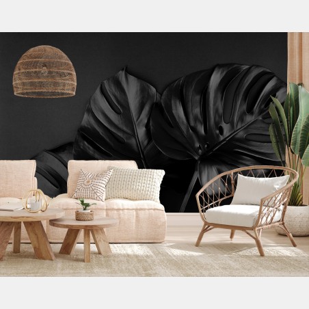 Papier peint élégance botanique monstera noir – Wallnifity®