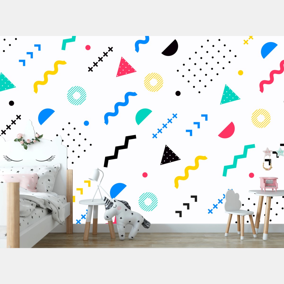 Papier peint motif géométrique coloré style Memphis – Wallnifity®