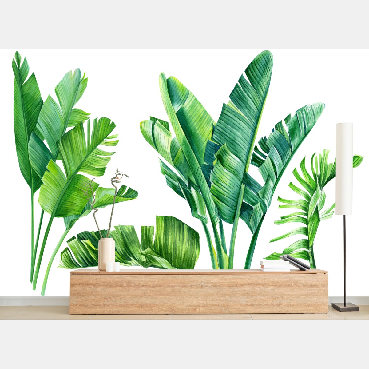 Papier peint feuillage tropical en aquarelle – Wallnifity®