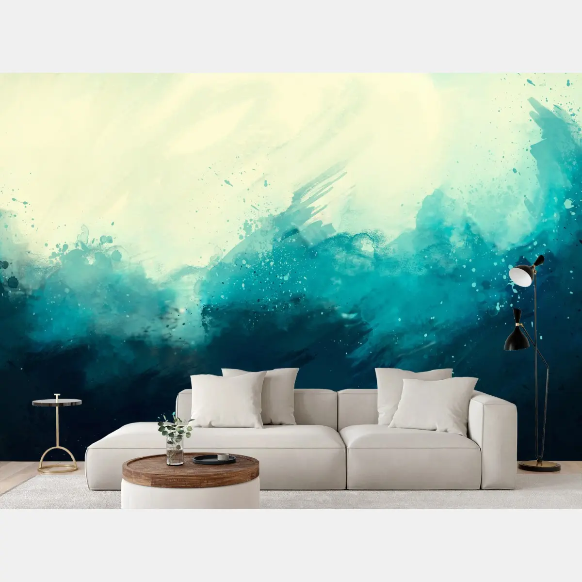 Papier peint vagues d'aquarelle turquoise – Wallnifity®
