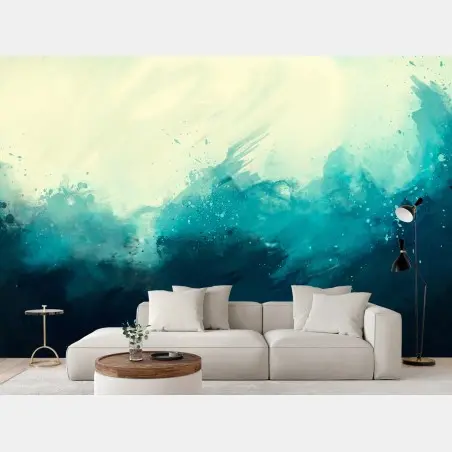 Papier peint vagues d'aquarelle turquoise – Wallnifity®