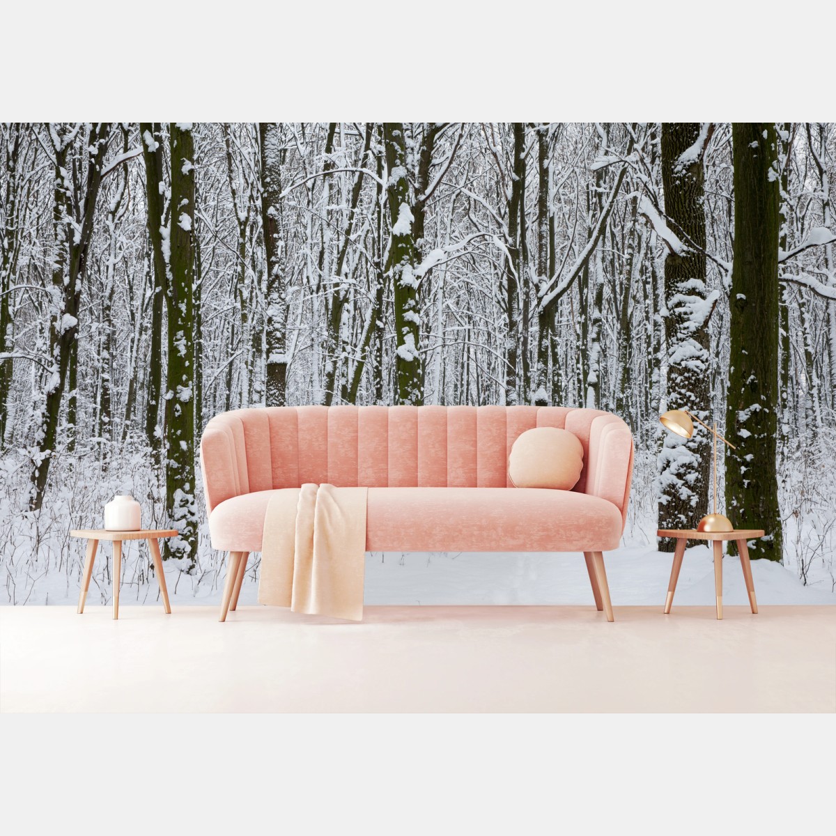 Papier peint forêt d'hiver enneigée, sentier paisible – Wallnifity®