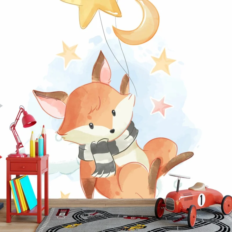 Papier peint renard rêveur dans les nuages étoilés – Wallnifity® Papier peint renard rêveur dans les nuages étoilés – Wallnifity®