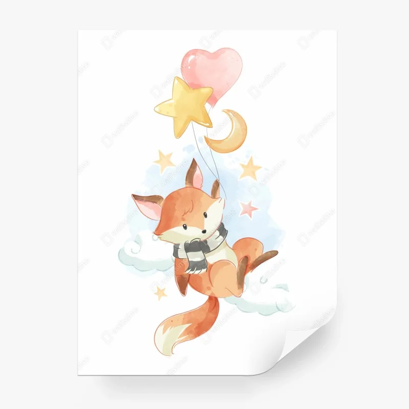 Papier peint renard rêveur dans les nuages étoilés – Wallnifity® Papier peint renard rêveur dans les nuages étoilés – Wallnifity®