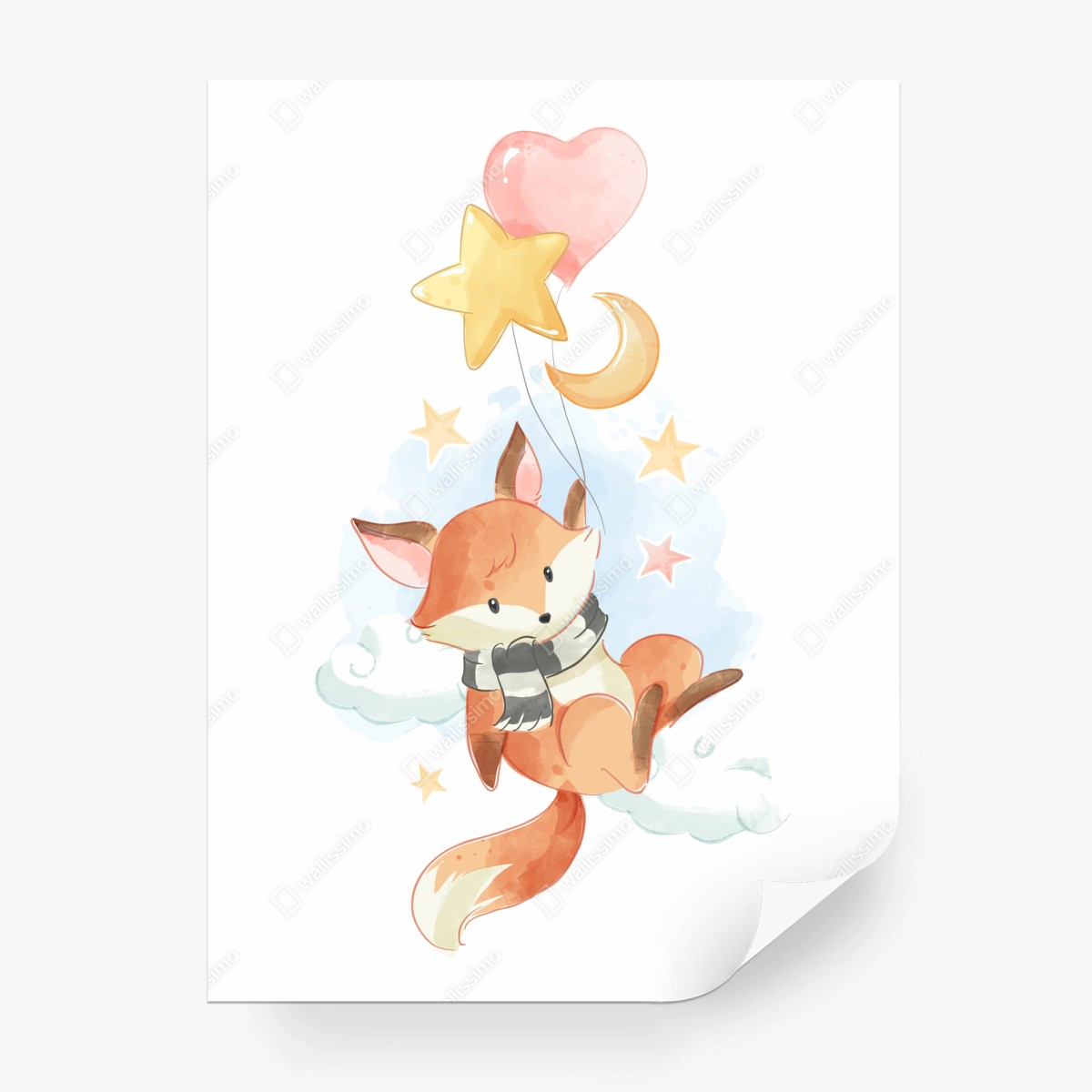 Papier peint renard rêveur dans les nuages étoilés – Wallnifity® Papier peint renard rêveur dans les nuages étoilés – Wallnifity®