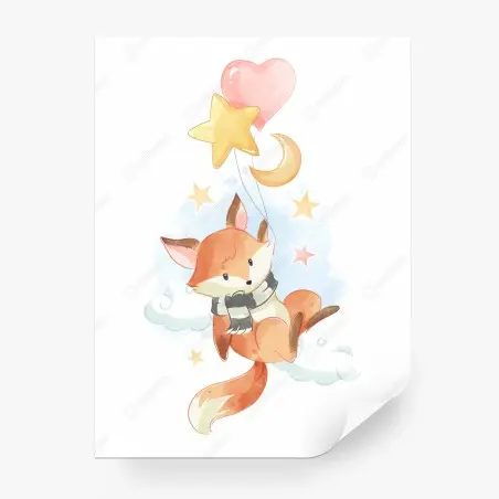 Papier peint renard rêveur dans les nuages étoilés – Wallnifity®