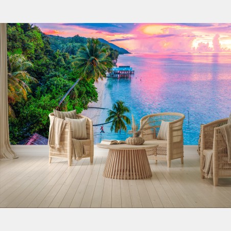 Papier peint paradis tropical au coucher de soleil – Wallnifity®
