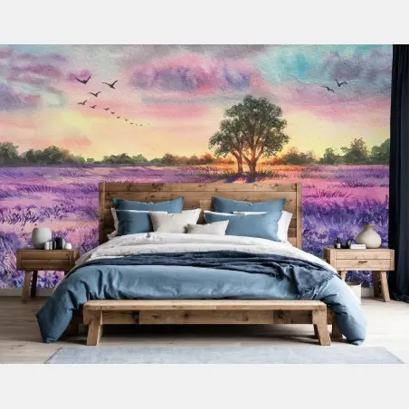 Papier peint champ de lavande au coucher de soleil – Wallnifity®