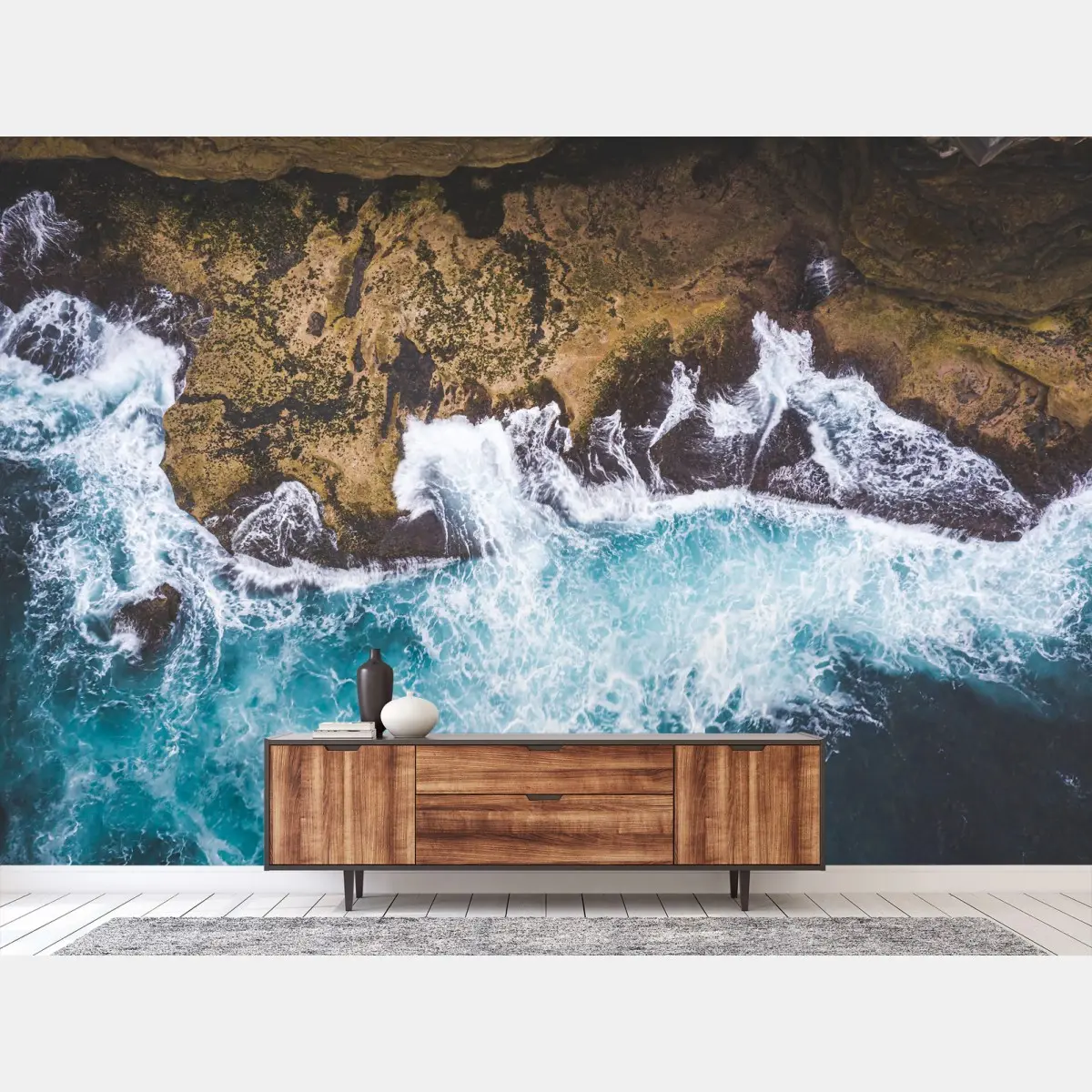 Papier peint vagues déchaînées sur la falaise – Wallnifity®