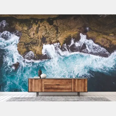 Papier peint vagues déchaînées sur la falaise – Wallnifity®