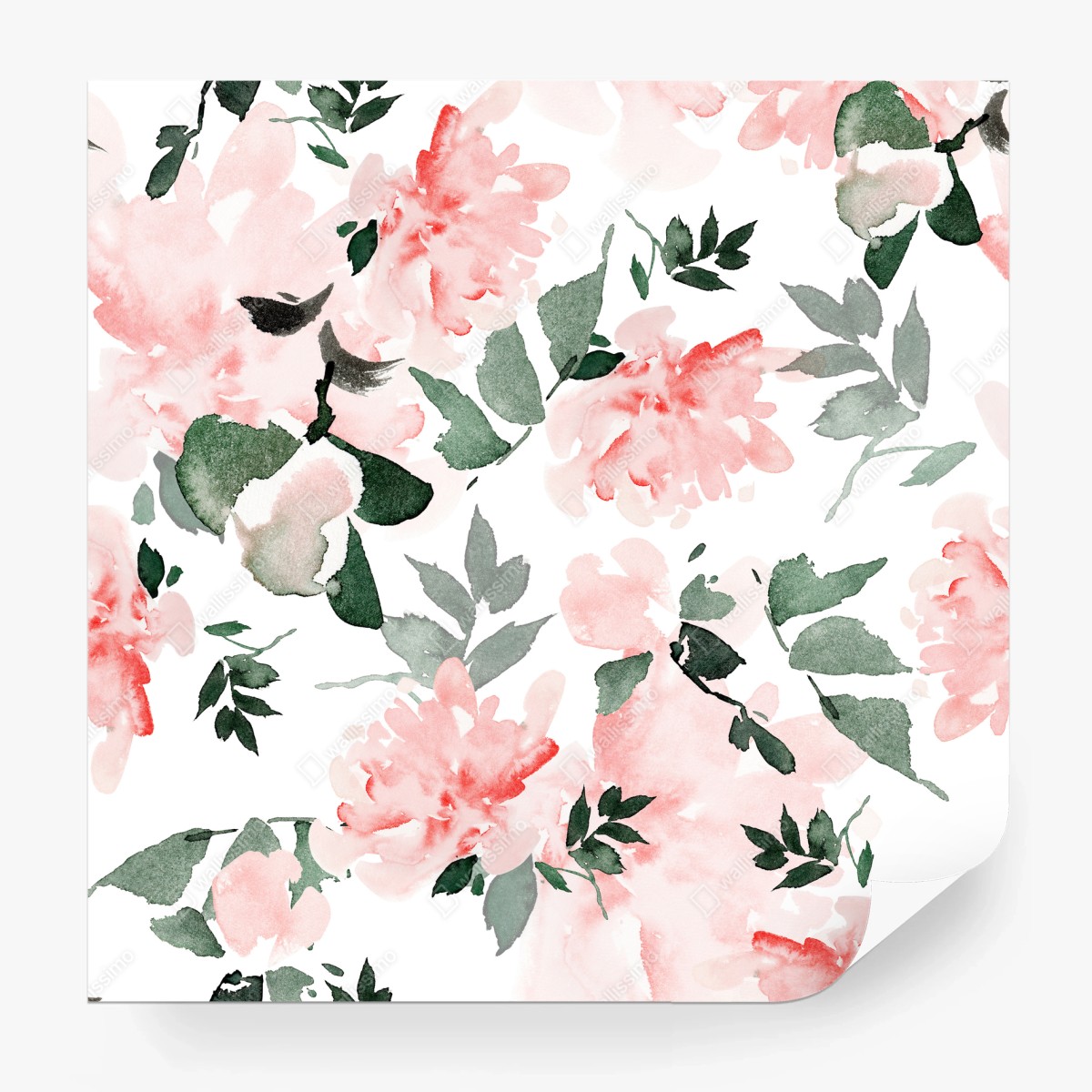 Papier peint motif floral aquarelle rose et vert – Wallnifity®