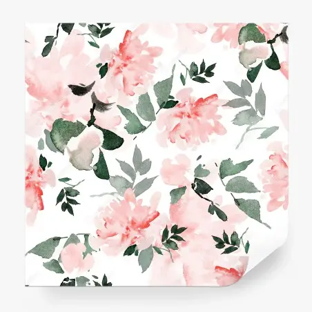 Papier peint motif floral aquarelle rose et vert – Wallnifity®