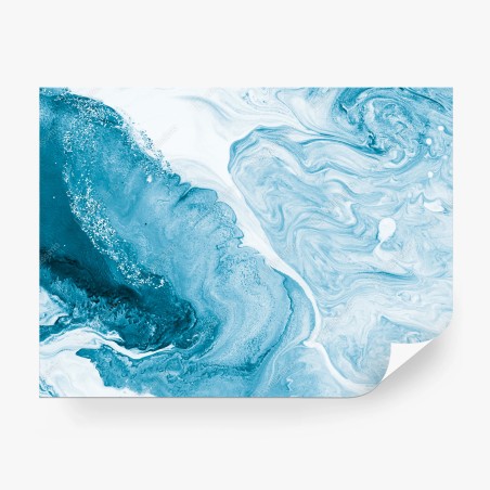 Papier peint océan abstrait en bleu et argent – Wallnifity®
