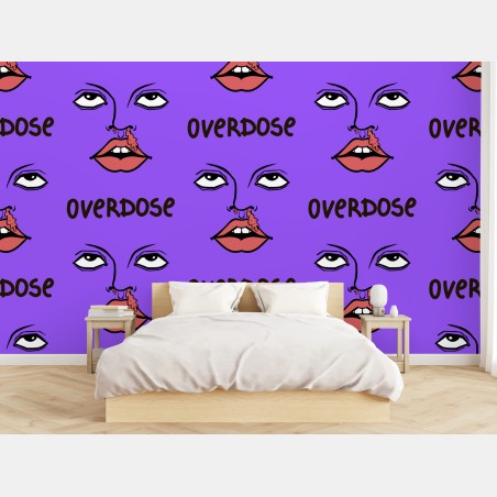Papier peint motif pop art visage et lèvres sur fond violet – Wallnifity®