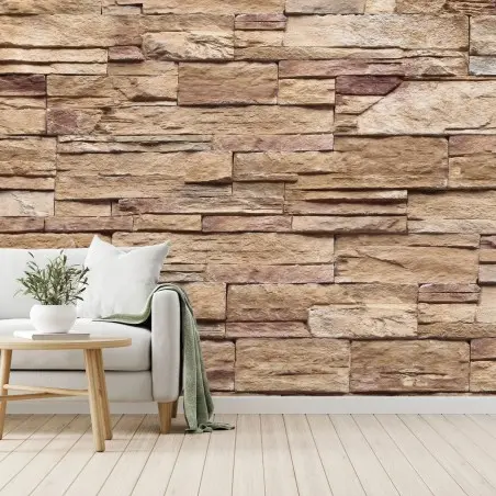 Papier peint parement pierre aux tons sable pour une ambiance chaleureuse – Wallnifity®