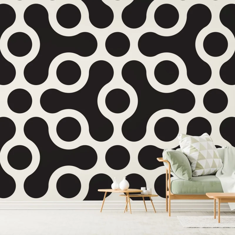 Papier peint motif géométrique rétro noir et crème – Wallnifity® Papier peint motif géométrique rétro noir et crème – Wallnifity®