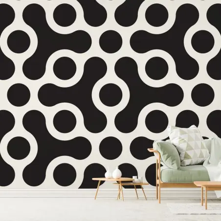 Papier peint motif géométrique rétro noir et crème – Wallnifity®