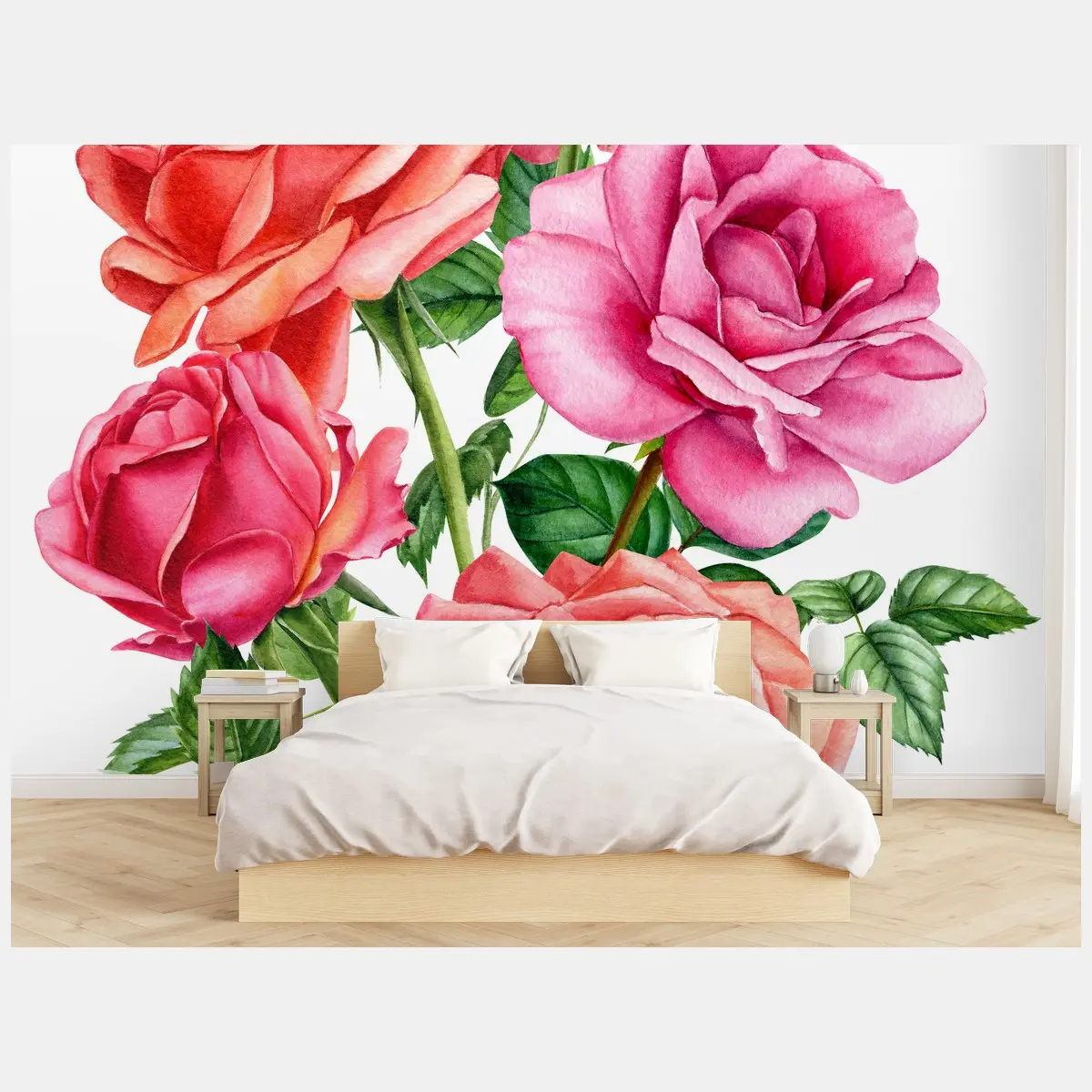 Papier peint bouquet de roses aquarelle romantique – Wallnifity®