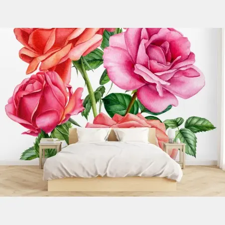 Papier peint bouquet de roses aquarelle romantique – Wallnifity®