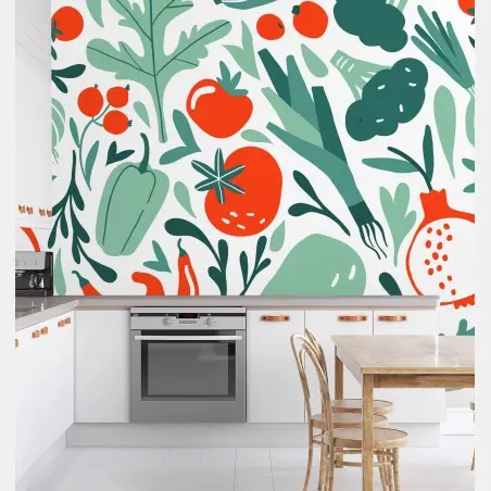 Papier peint motif légumes et fruits stylisés – Wallnifity®