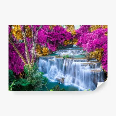 Papier peint cascade féerique aux feuillages magenta – Wallnifity®