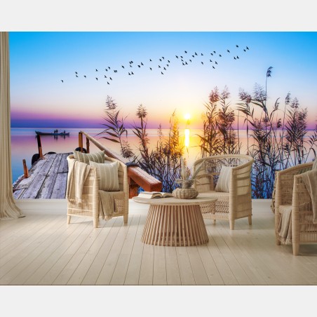 Papier peint coucher de soleil au bord du lac – Wallnifity®