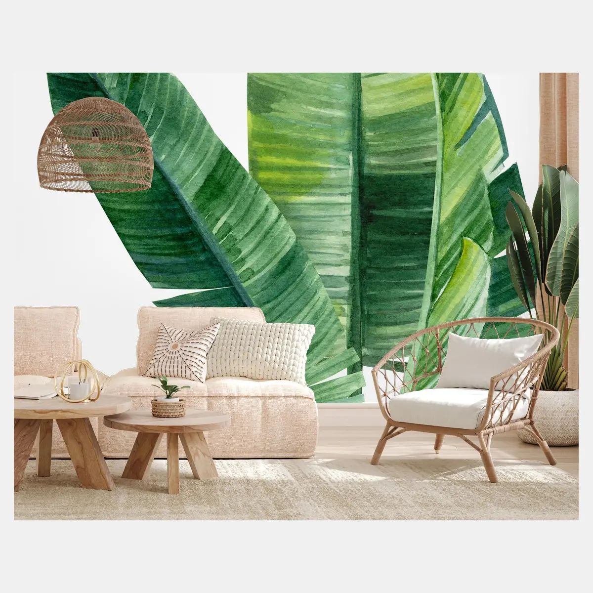 Papier peint feuillage tropical aquarelle pour décoration murale – Wallnifity®