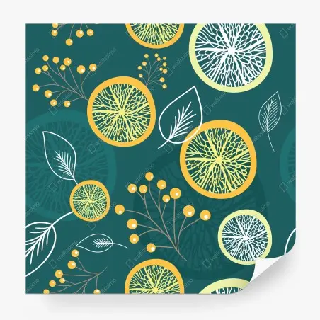Papier peint motif botanique agrumes sur fond turquoise – Wallnifity®
