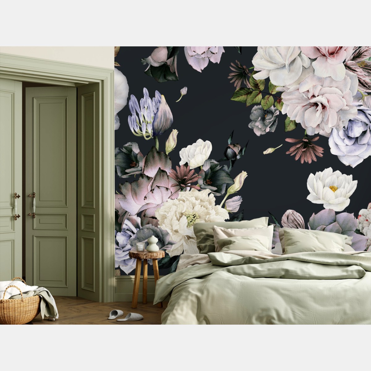 Papier peint motif floral aquarelle délicat sur fond sombre – Wallnifity®