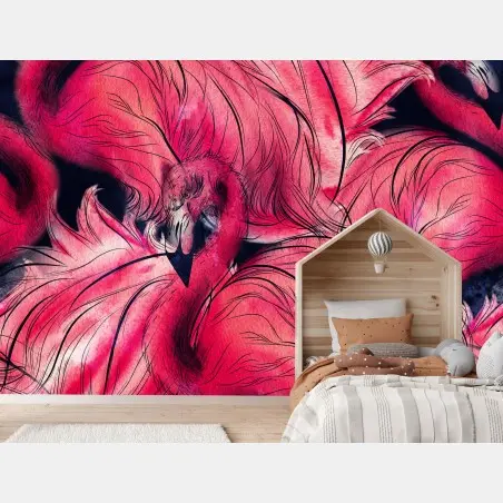 Papier peint motif aquarelle de flamants roses pour décoration murale – Wallnifity®