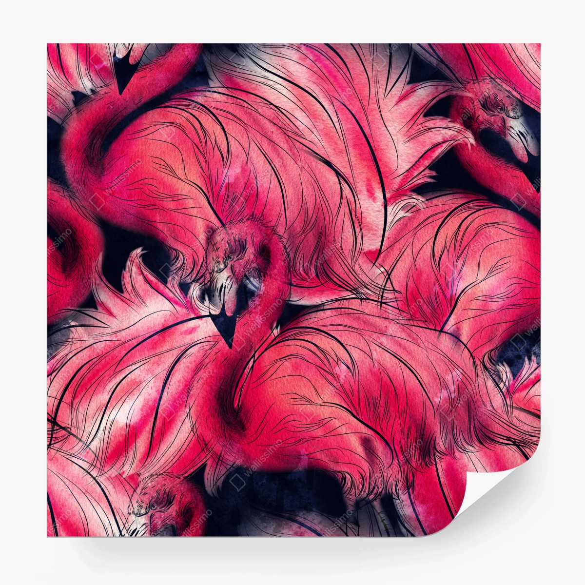 Papier peint motif aquarelle de flamants roses pour décoration murale – Wallnifity®