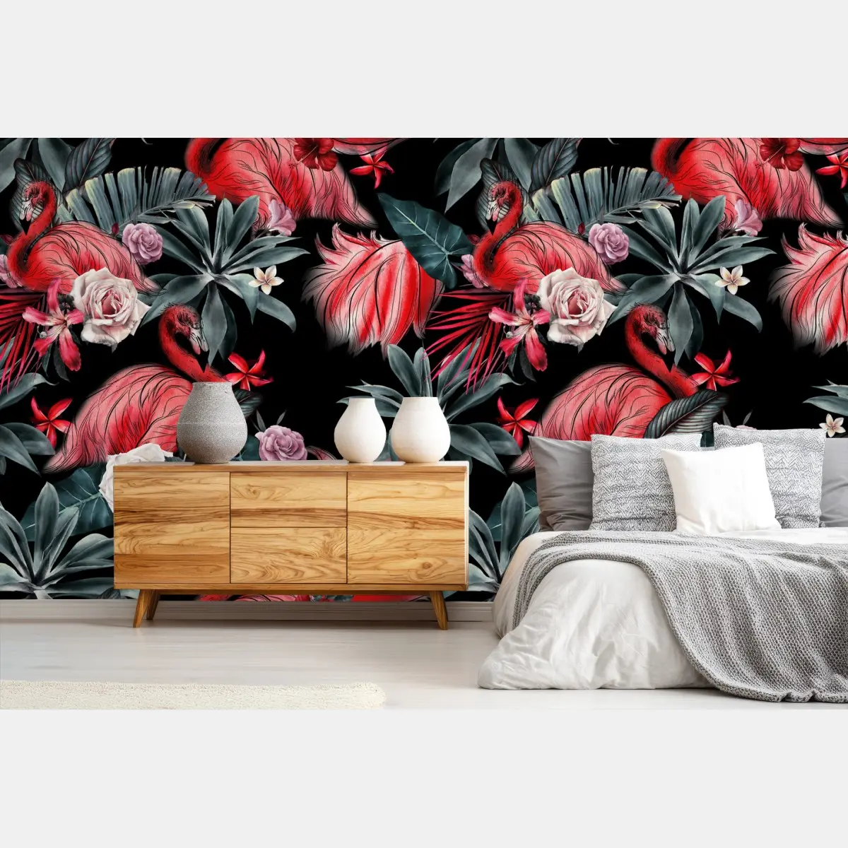 Papier peint jardin tropical aux flamants roses – Wallnifity®