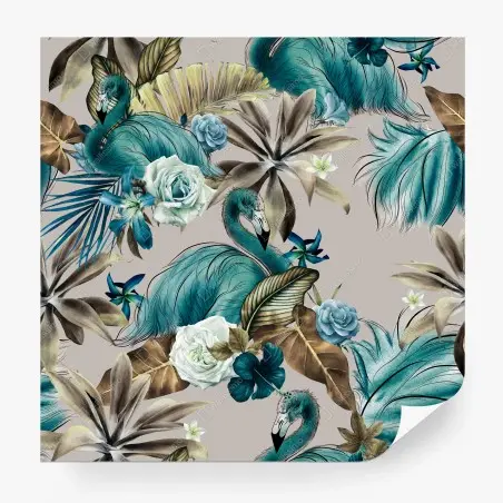 Papier peint motif tropical élégant aux flamants et fleurs aquarelle – Wallnifity®